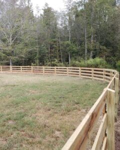 4-rail farm fence on a horse farm in Senoia, Ga., installed by Peachtree Fence & Gates